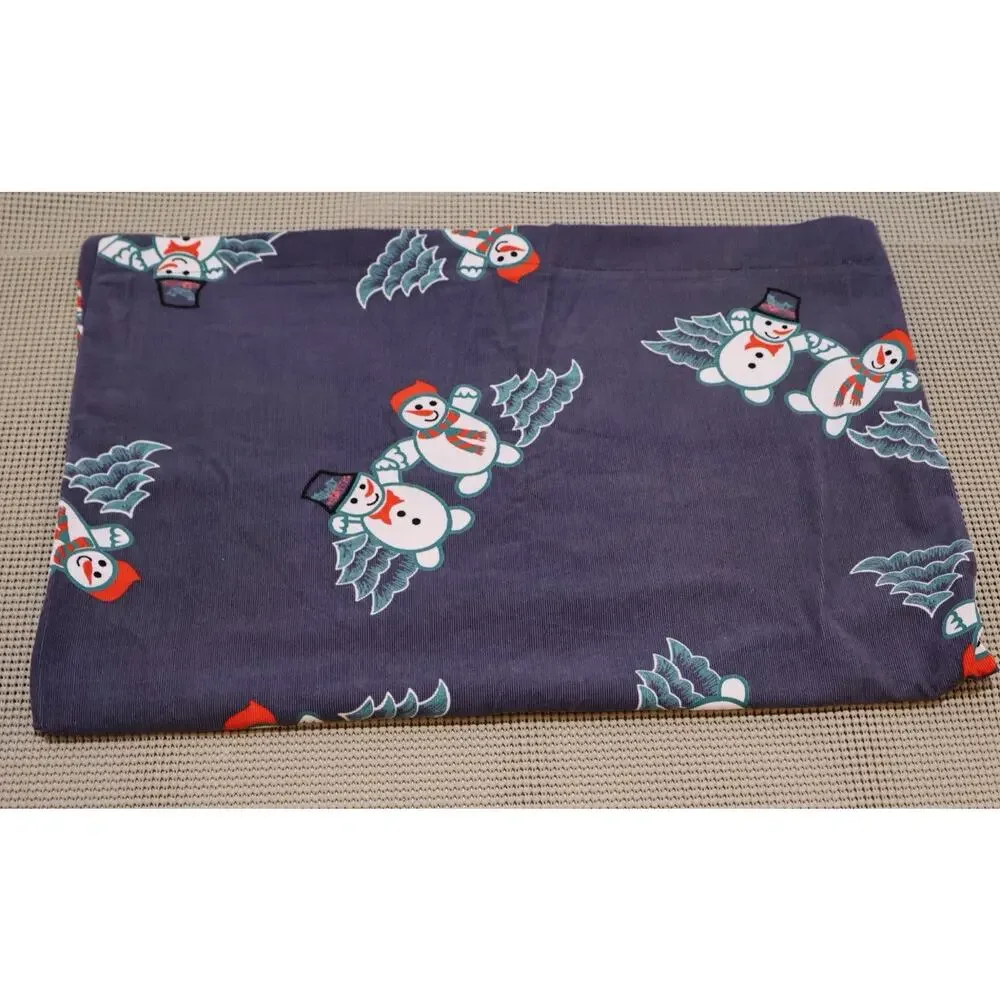 Pillowcase Handmade Corduroy Cover Blue Winter Christmas Snowman Standard